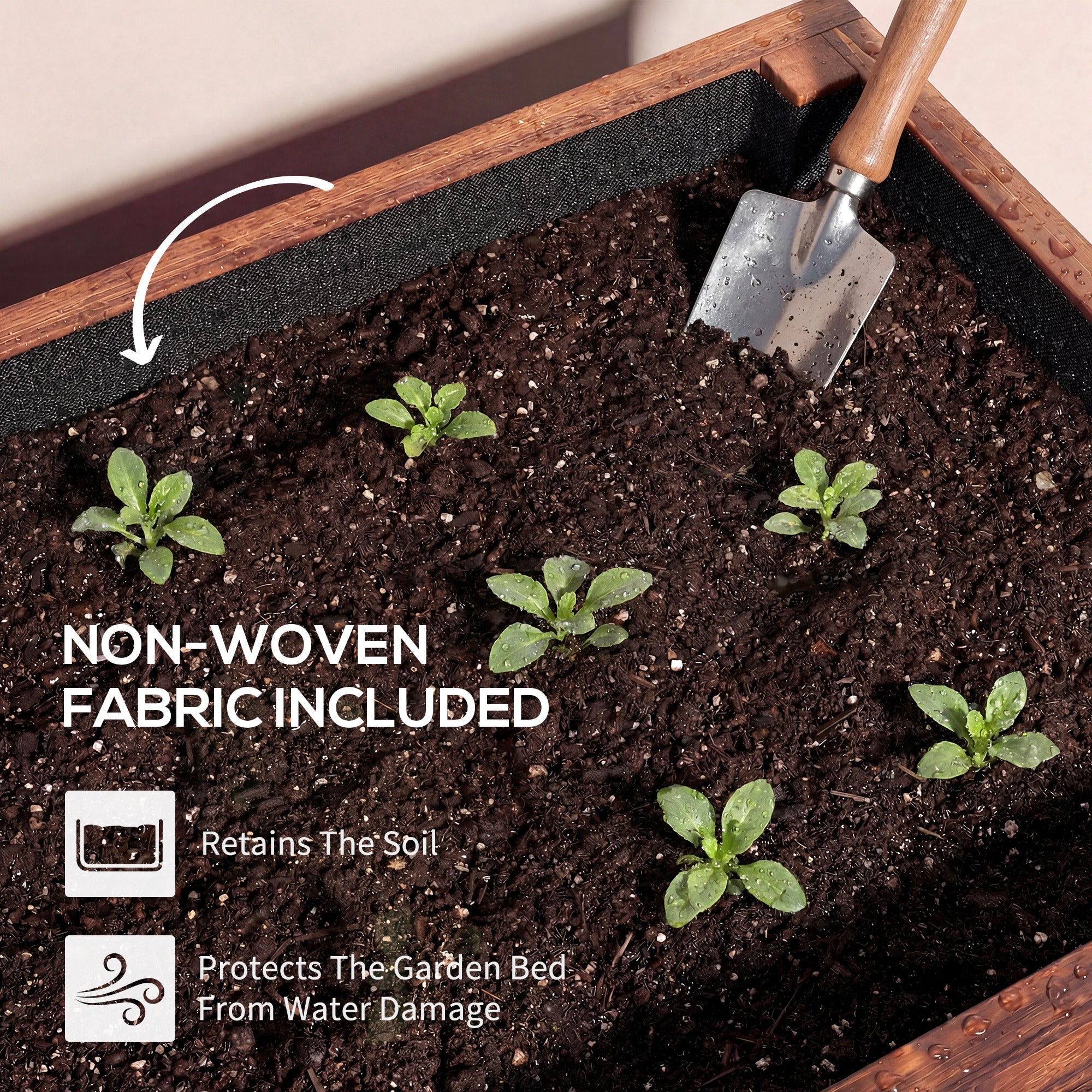 Raised Garden Bed with Wheels & Drainage Holes, Outdoor Planter Box with Liner for Patio Balcony