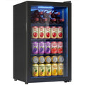 2.1 Cu.Ft Beverage Fridge, 85 Can Drink Fridge with Glass Door, Auto-Defrost and LED Lights for Soda, Beer, Black