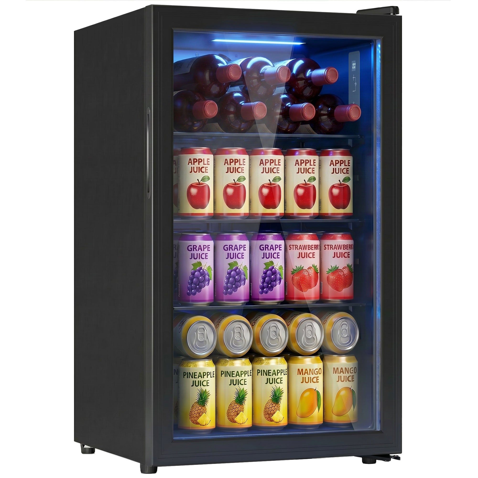 2.1 Cu.Ft Beverage Fridge, 85 Can Drink Fridge with Glass Door, Auto-Defrost and LED Lights for Soda, Beer, Black