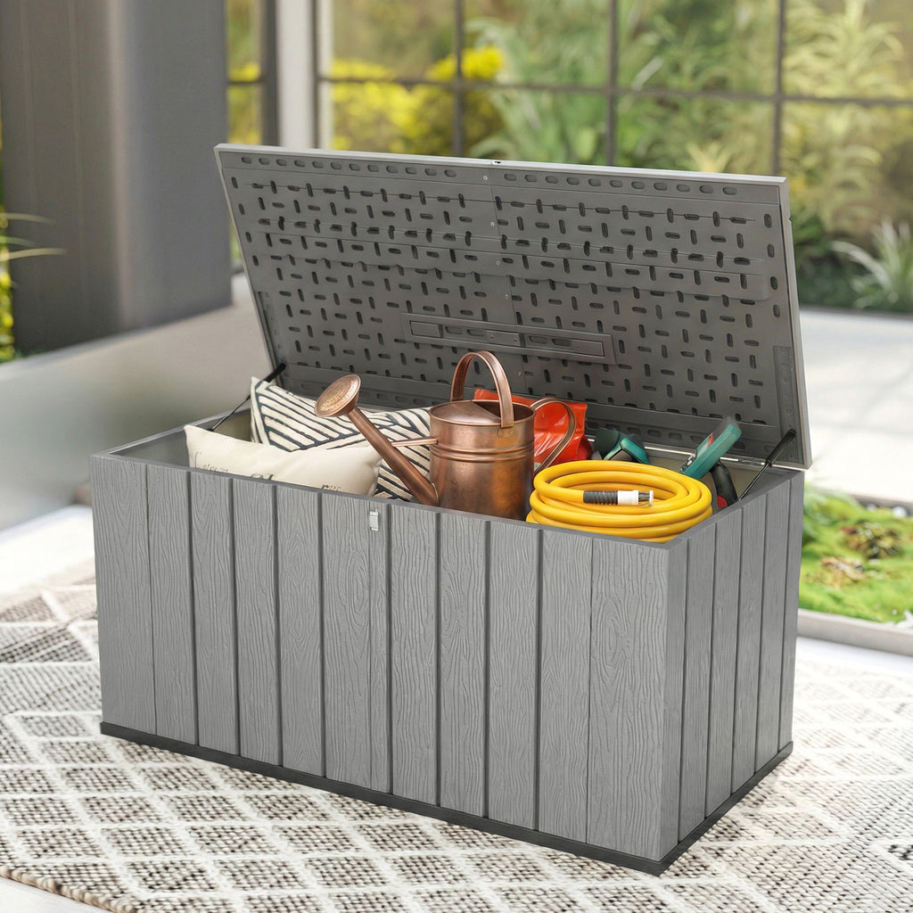 Outdoor Storage Box Large Capacity Deck Box with Lockable Lid Gas Struts for Patio Garden 125.5 gal Grey