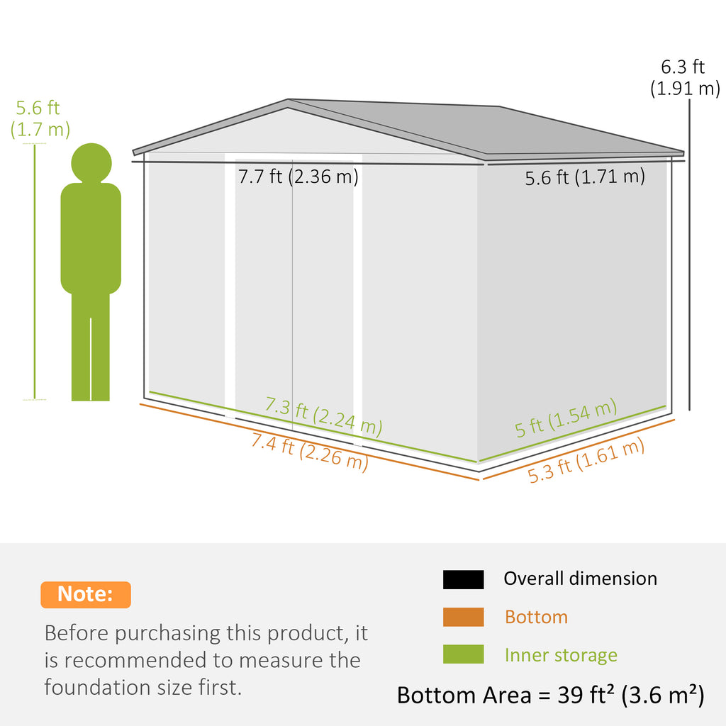 8' x 6' Outdoor Storage Shed, Metal Garden Tool Storage House with Lockable Sliding Doors and Vents, Green