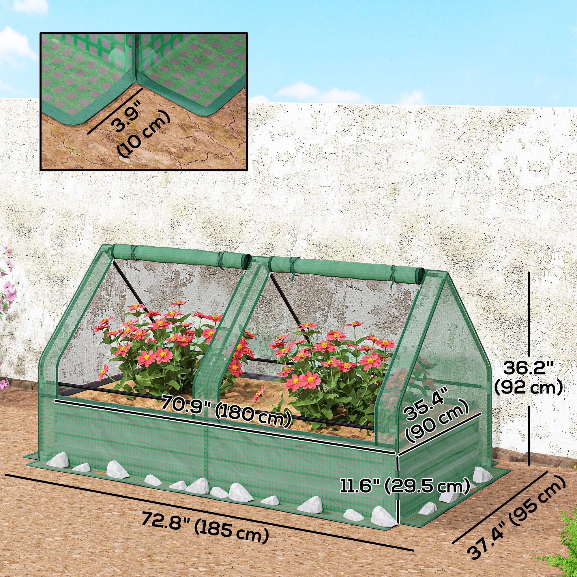 Raised Garden Bed with Cover, 6x3 Metal Planter Box Mini Greenhouse for Vegetables, Green and Dark Grey