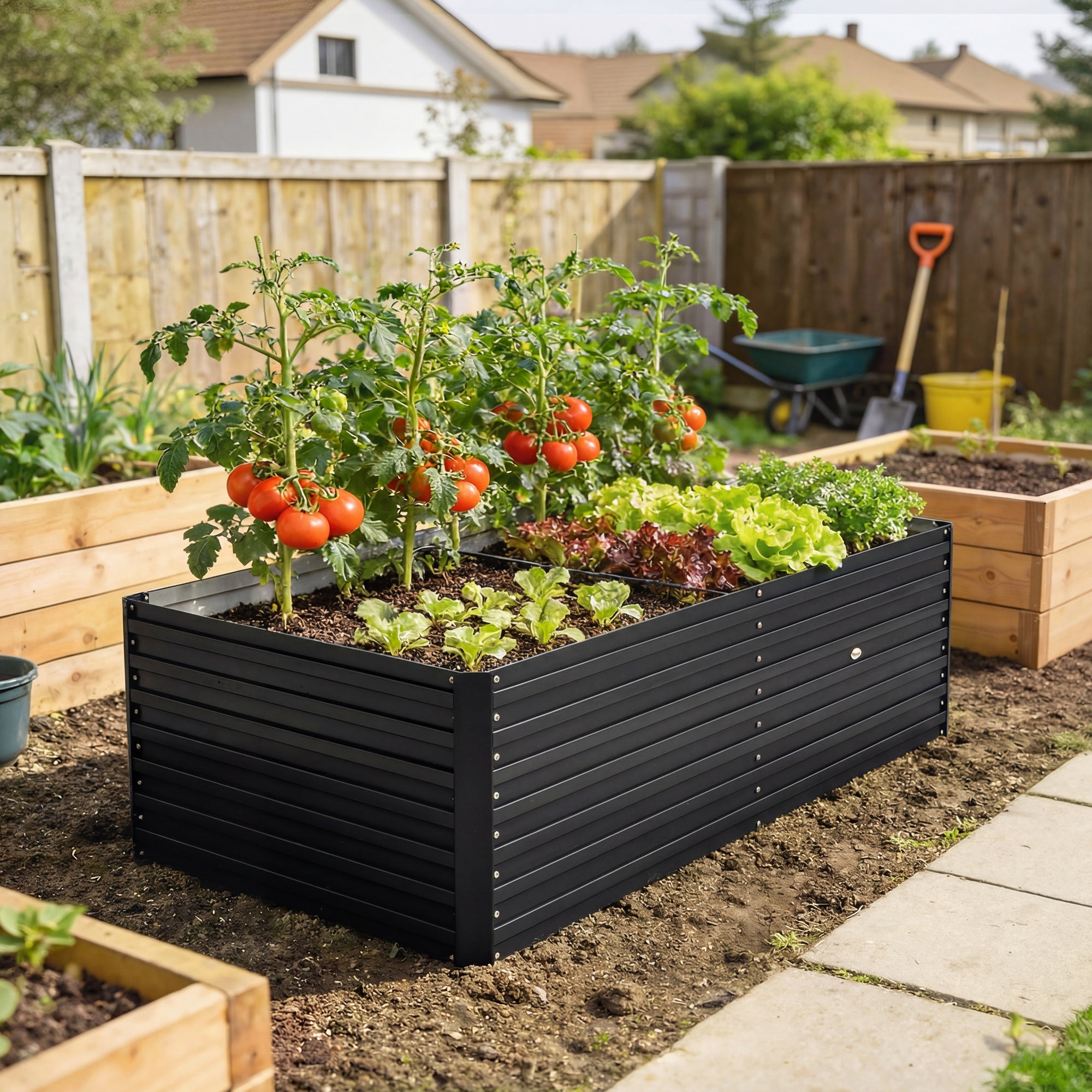 5' x 3' x 2' Raised Garden Bed, Galvanized Planter Box for Growing Flowers, Herbs and Vegetables, Black