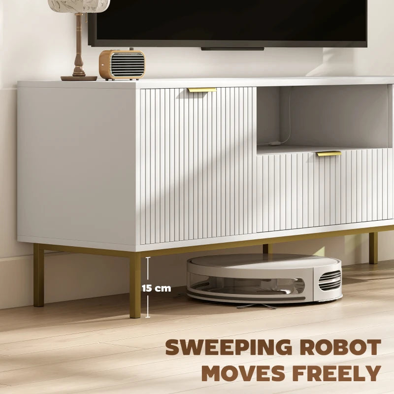 Modern TV stand with LED lights and storage cabinets for living room