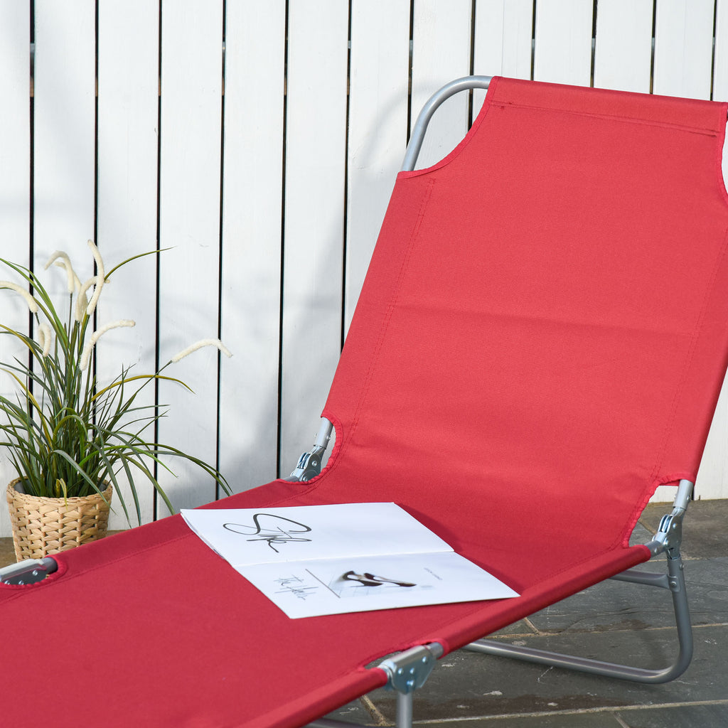 Outdoor Folding Chaise Lounge, Reclining Lounge Chair with Adjustable Backrest and Breathable Mesh Fabric, Wine Red