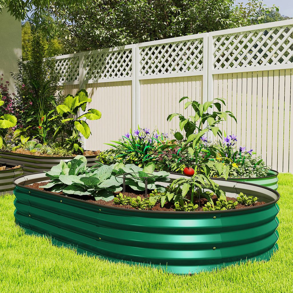 5' x 3' x 1' Large Outdoor Planter Box, Galvanized Raised Garden Bed with Metal Plant Stake, Green