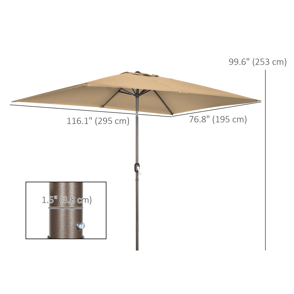 6.5x10ft Patio Umbrella, Rectangle Market Umbrella with Aluminum Frame and Crank Handle, Garden Parasol Outdoor Sunshade Canopy, Tan