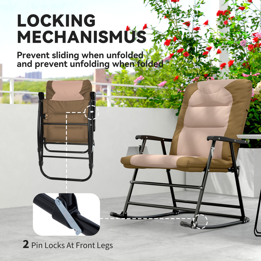 Folding Rocking Chair Set of 2 Padded Rockers with Armrest, Light Brown