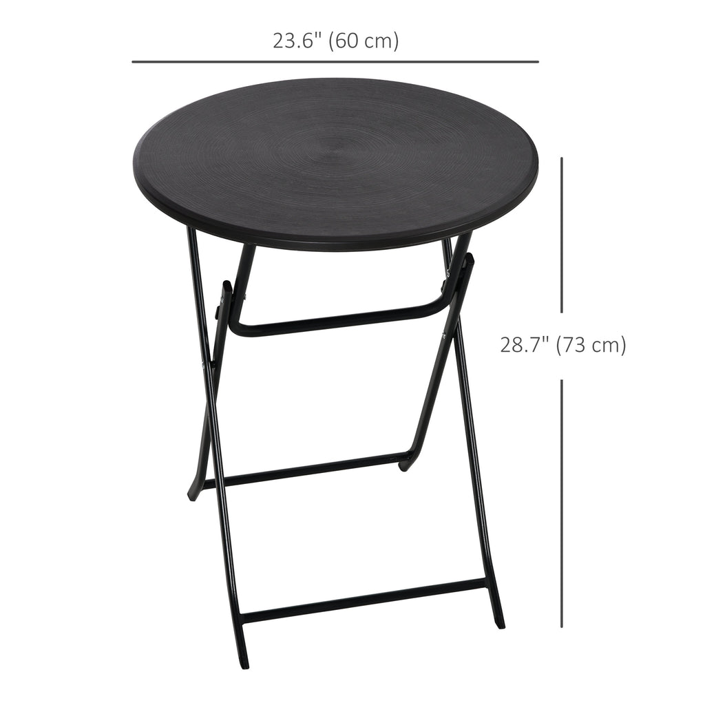 Folding Outdoor Coffee Table, 23.6" Round Patio Table with Wood-Effect HDPE Top for Balcony, Garden, Backyard, Dark Grey