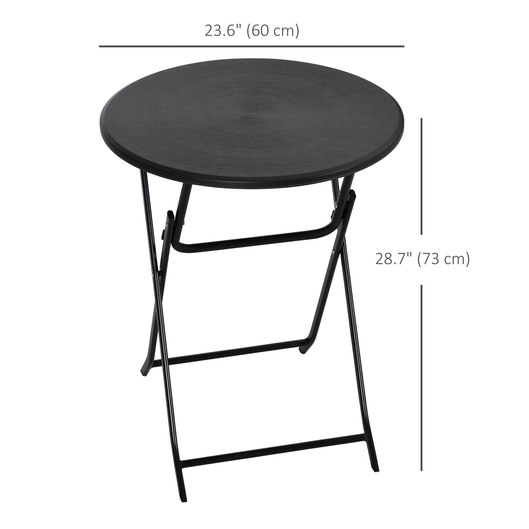 Folding Outdoor Coffee Table, 23.6" Round Patio Table with Wood-Effect HDPE Top for Balcony, Garden, Backyard, Dark Grey