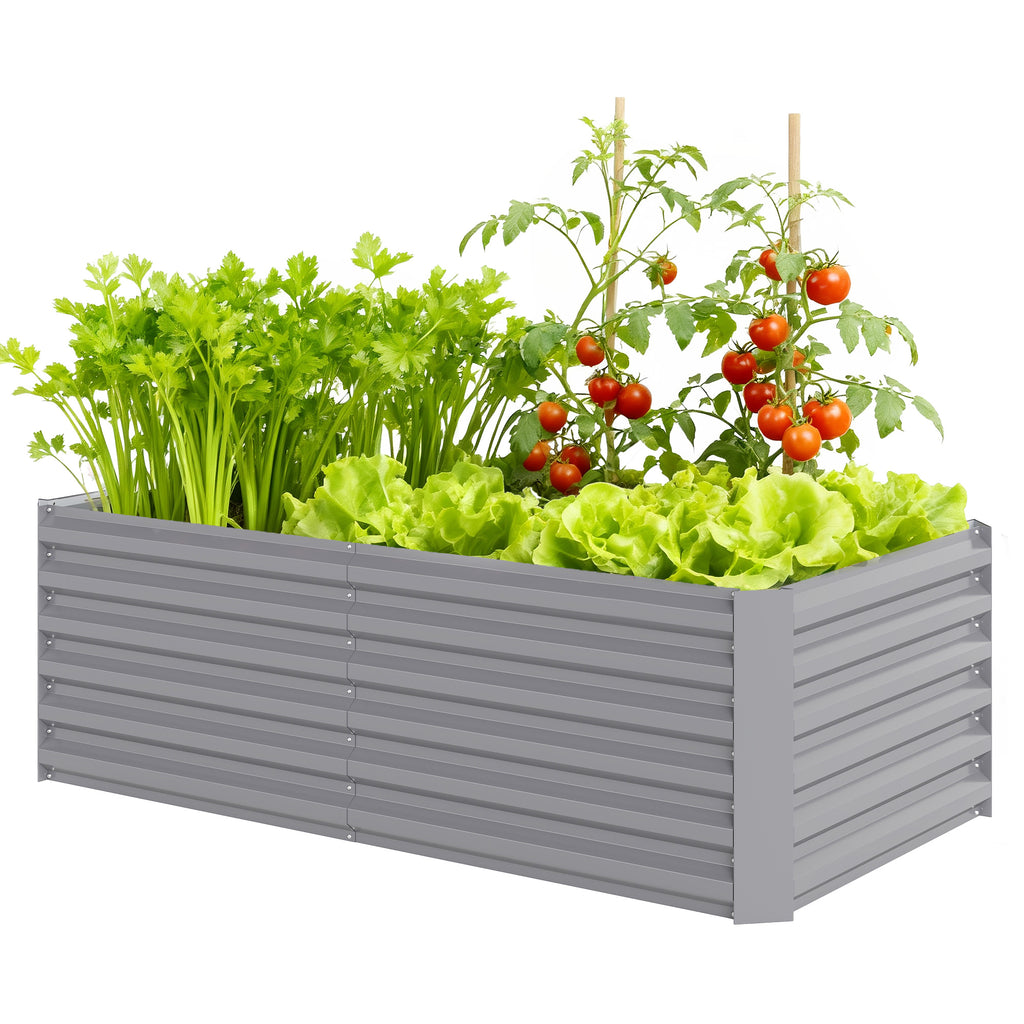 6' x 3' x 2' Raised Garden Bed, Galvanized Planter Box for Growing Flowers, Herbs and Vegetables, Light Grey