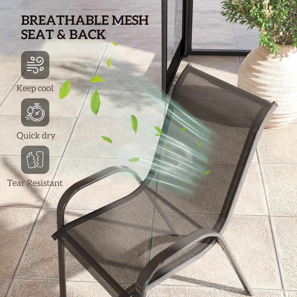 Set of 2 Outdoor Dining Chairs, Stackable Lawn Chairs with High Back, Breathable Mesh Seat for Garden Porch, Black