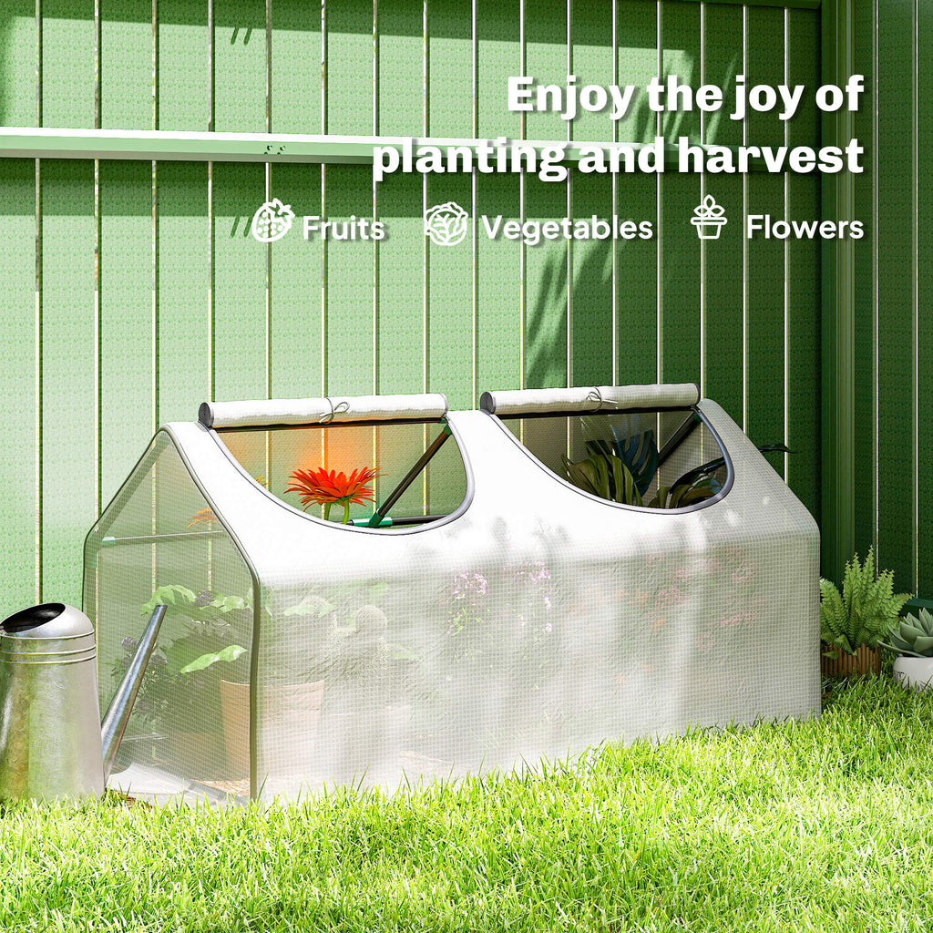 Portable Mini Tunnel Greenhouse Garden Warm House with 2 Windows Steel Frame PE Cover, 47" x 24" x 24", White