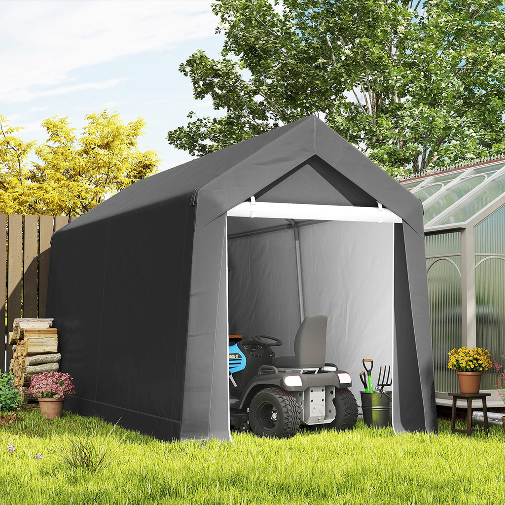 7' x 12' Outdoor Storage Shed Portable Garage with Roll-up Door for Motorcycle, Bike, Garden Tools, Dark Grey