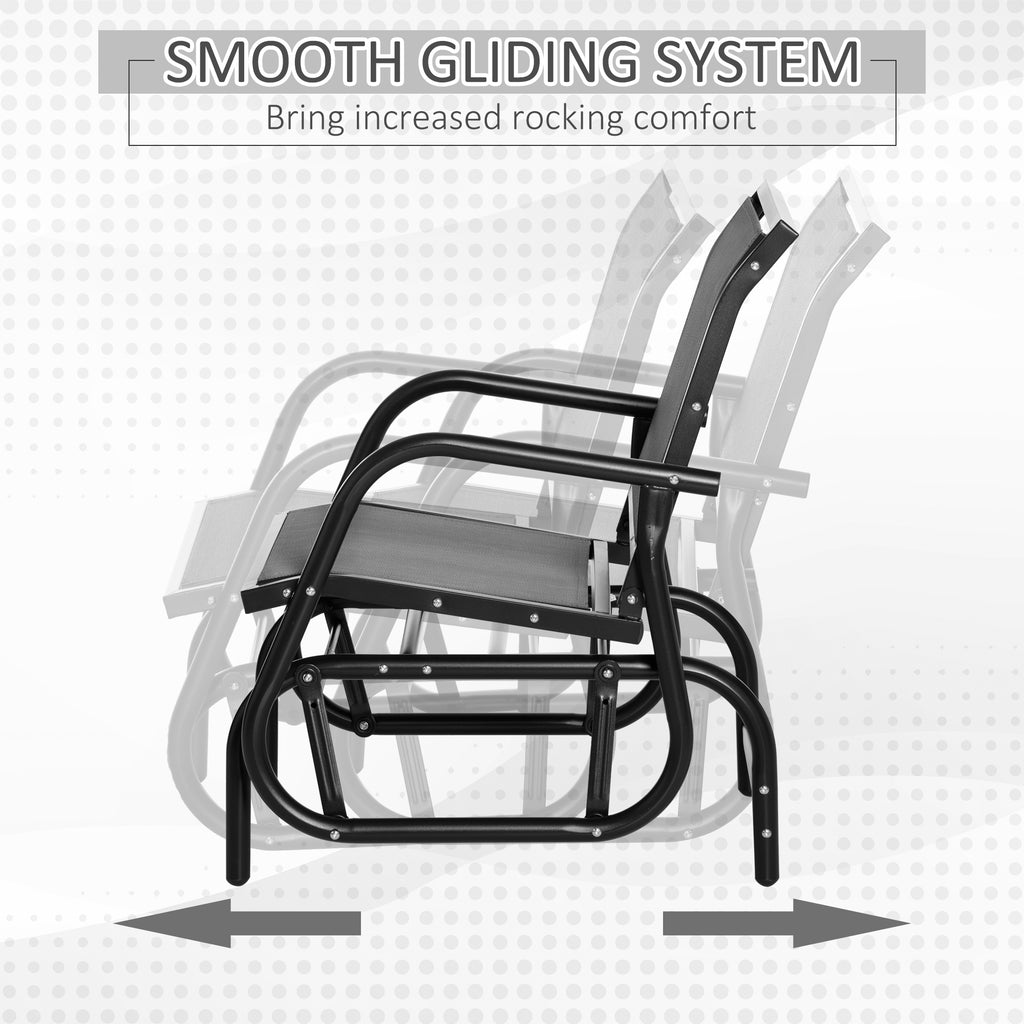Patio Glider with Breathable Mesh Fabric Seat & Backrest, Metal Frame Outdoor Glider Swing Chair with Armrests, Grey