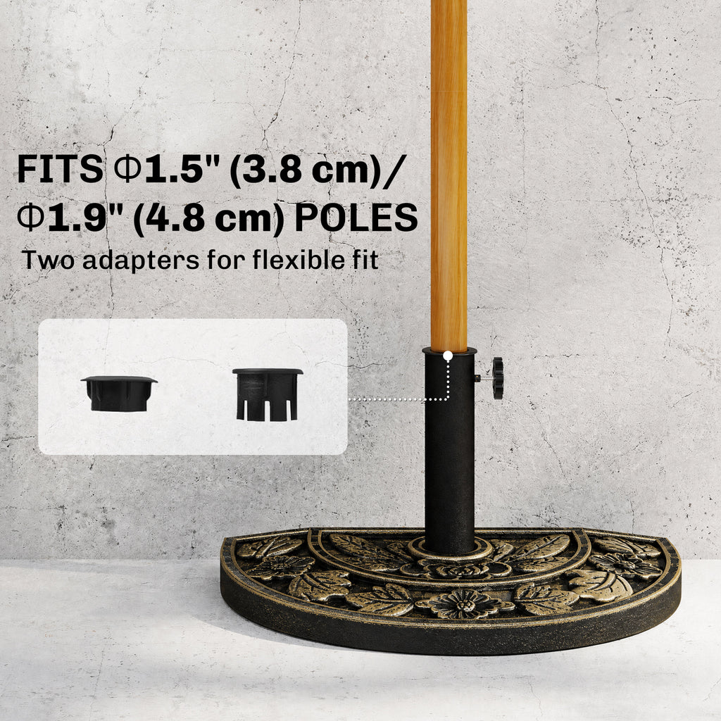 20 lbs Resin Half Round Patio Umbrella Base 20" Outdoor Decorative Parasol Stand Holder For Î¦1.5", Î¦1.9" Pole, Bronze