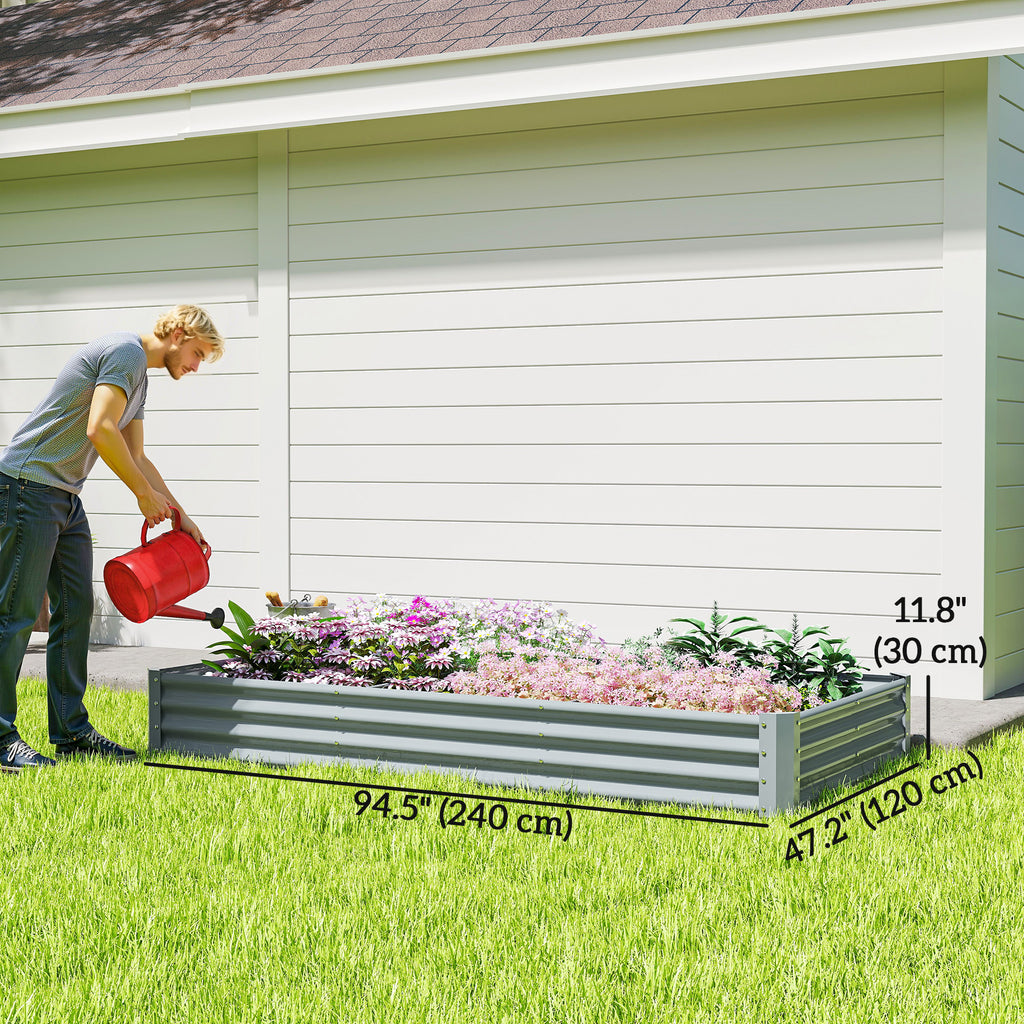 8 x 4 x 1ft Galvanized Raised Garden Bed, Reinforced Outdoor Planter Box with Open Bottom, Silver