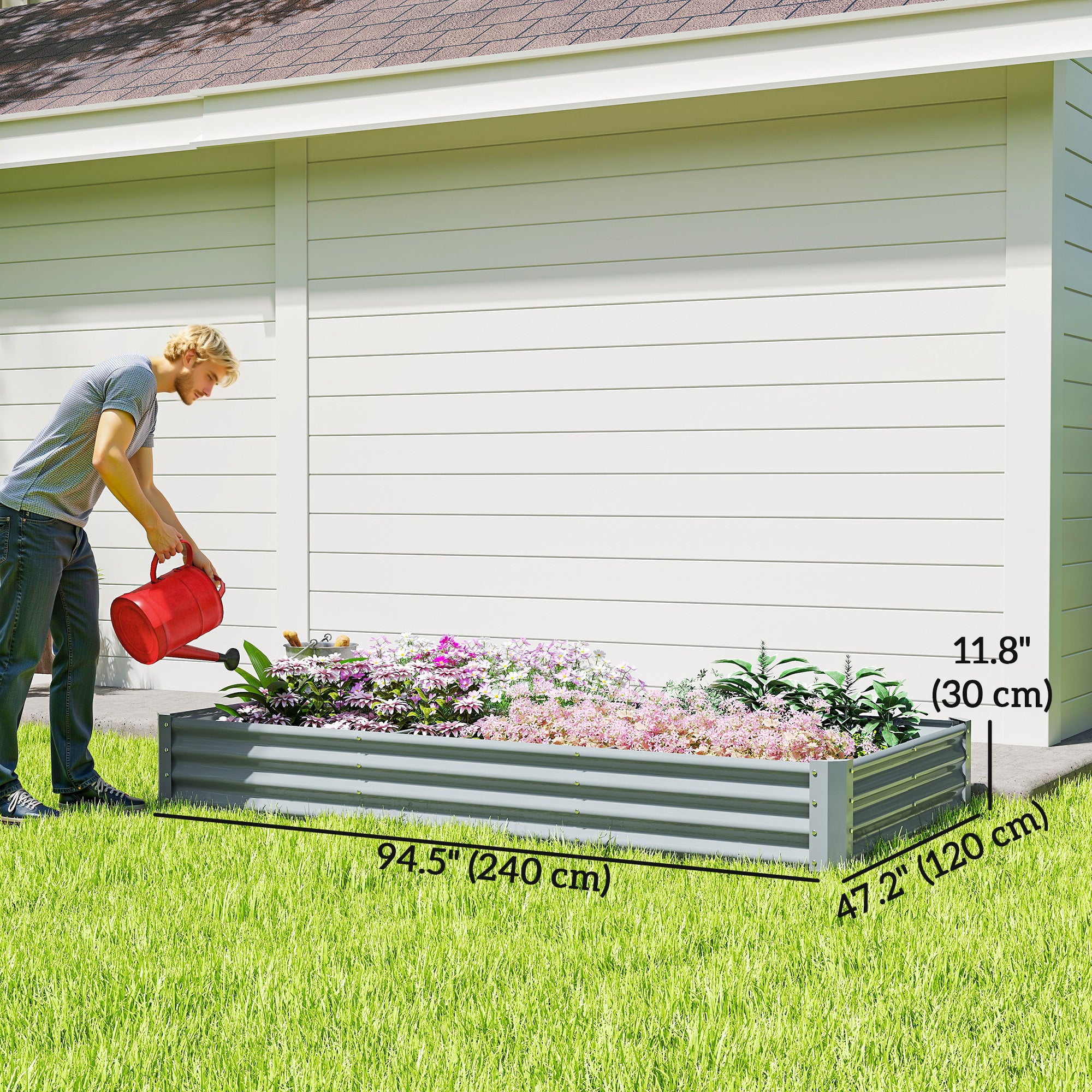 8 x 4 x 1ft Galvanized Raised Garden Bed, Reinforced Outdoor Planter Box with Open Bottom, Silver