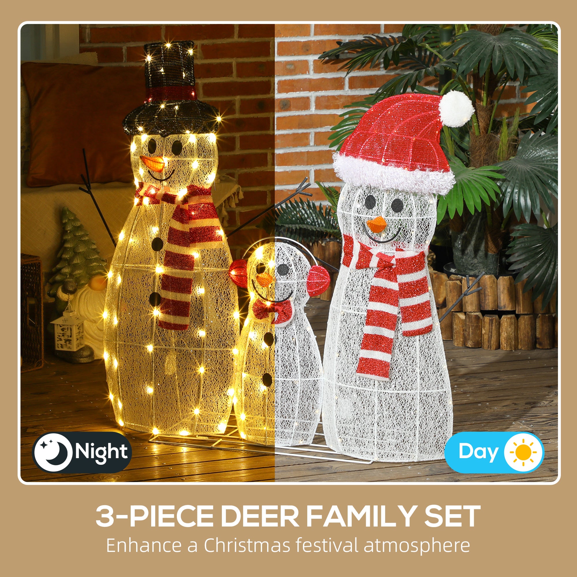 3-Piece Light Up Christmas Snowman Family Set of 3 Lighted Snowman Christmas Decoration for Indoor Outdoor White