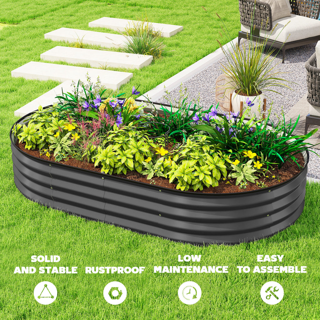 5' x 3' x 1' Large Outdoor Planter Box, Galvanized Raised Garden Bed with Metal Plant Stake, Dark Grey