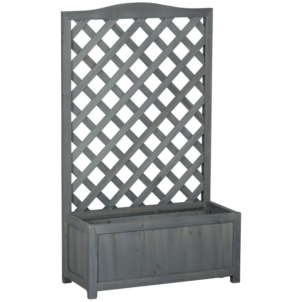 Wood Planter with Trellis for Vine Climbing, Raised Garden Bed to Grow Vegetables for Backyard, 28" x 11" x 46", Grey
