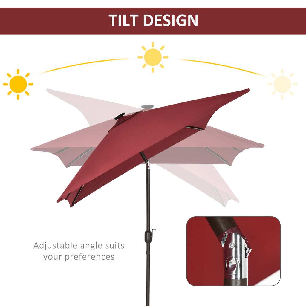 6.5x10ft Patio Umbrella Rectangle Solar Powered Tilt Aluminum Outdoor Market Parasol with LEDs Crank (Wine Red)