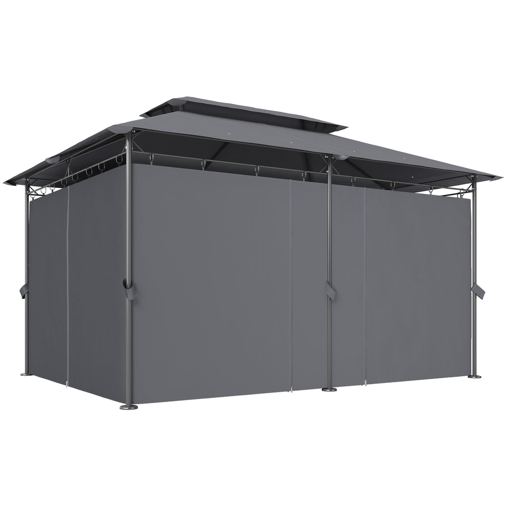 10'Â xÂ 13' Double Roof Patio Gazebo, Outdoor Gazebo with Curtains, for Garden, Lawn, Backyard and Deck, Grey