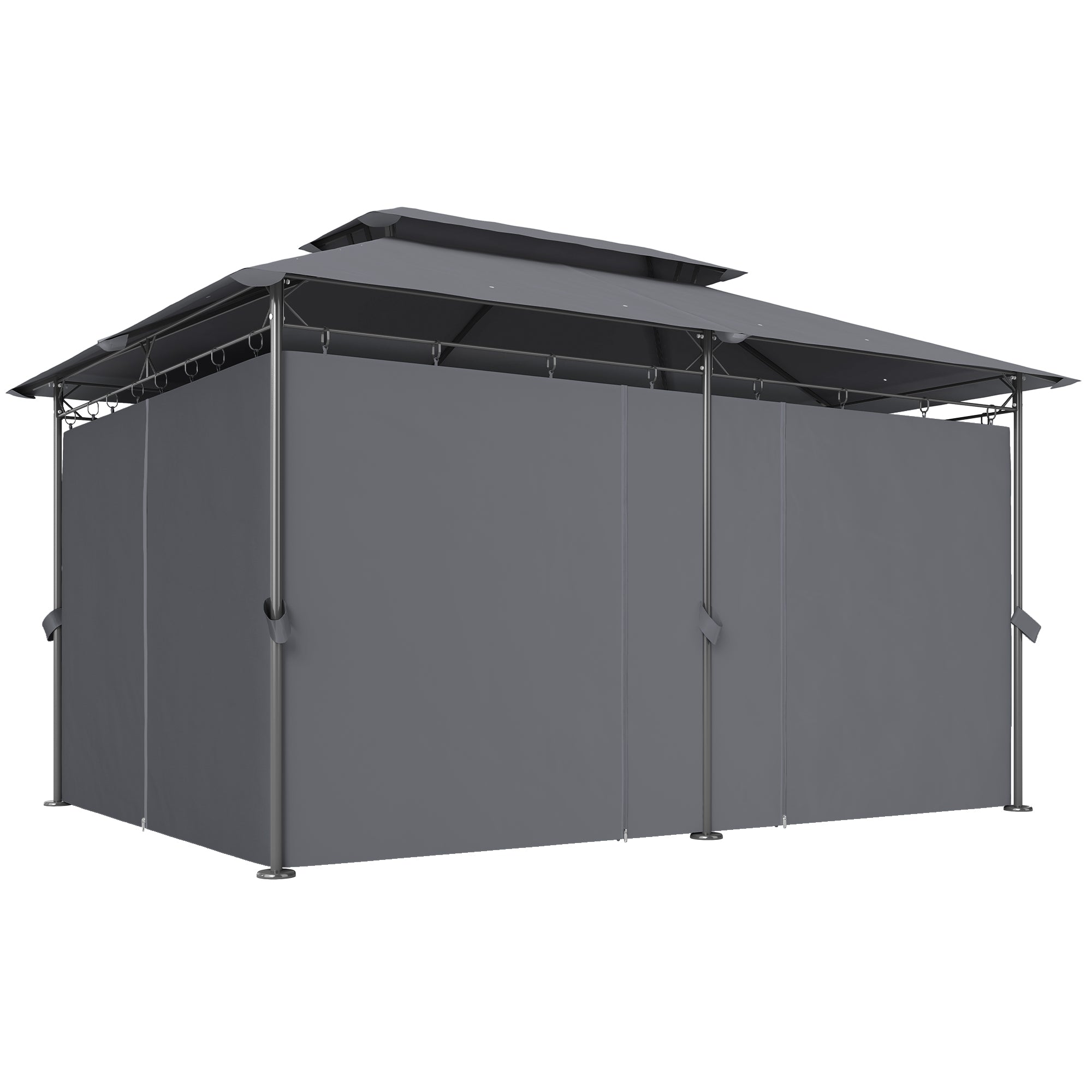 10'Â xÂ 13' Double Roof Patio Gazebo, Outdoor Gazebo with Curtains, for Garden, Lawn, Backyard and Deck, Grey