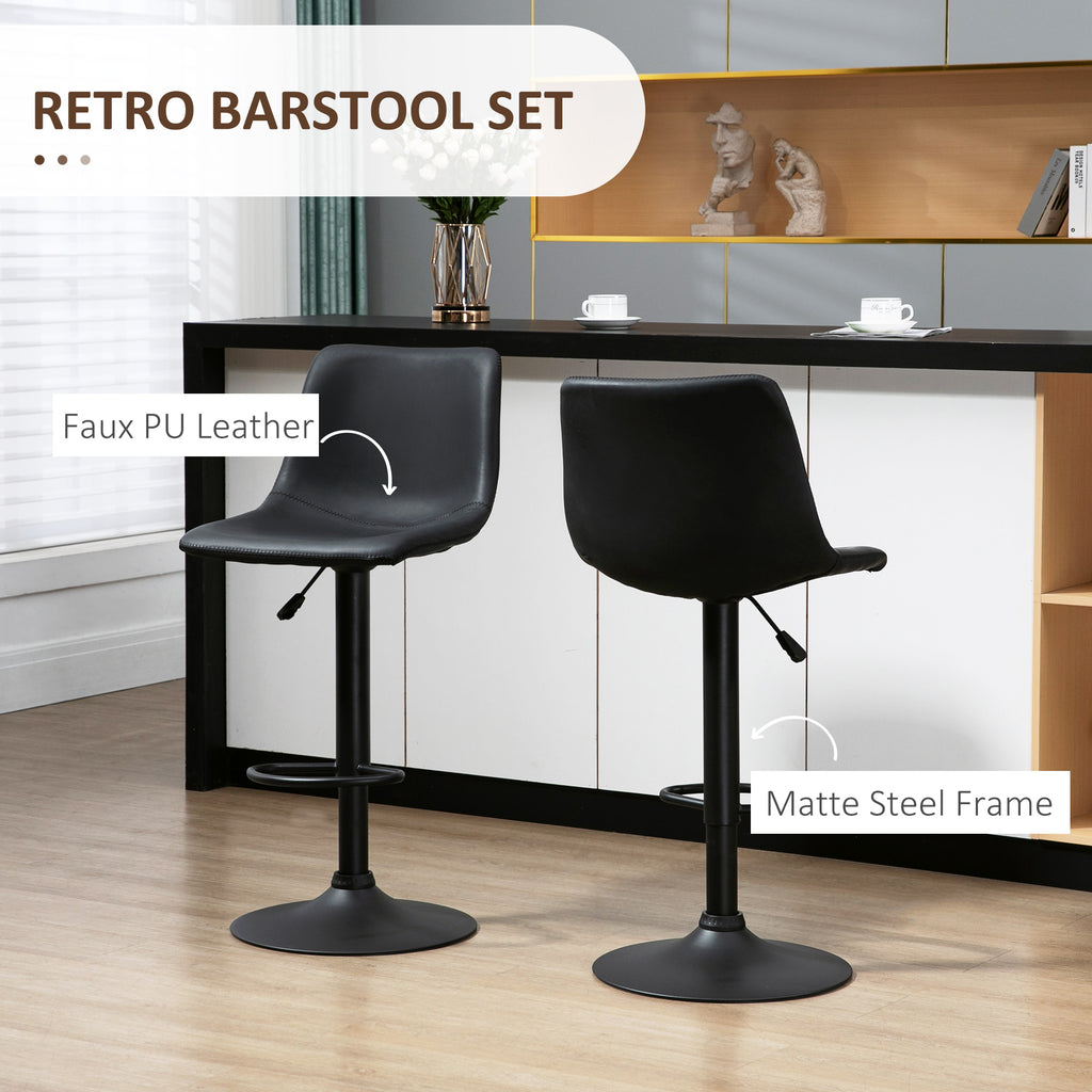 Adjustable Counter Height Bar Stools Set of 2, 360Â° Swivel Kitchen Counter Stools Dining Chairs with Backs, Vintage Leather, Retro Grey