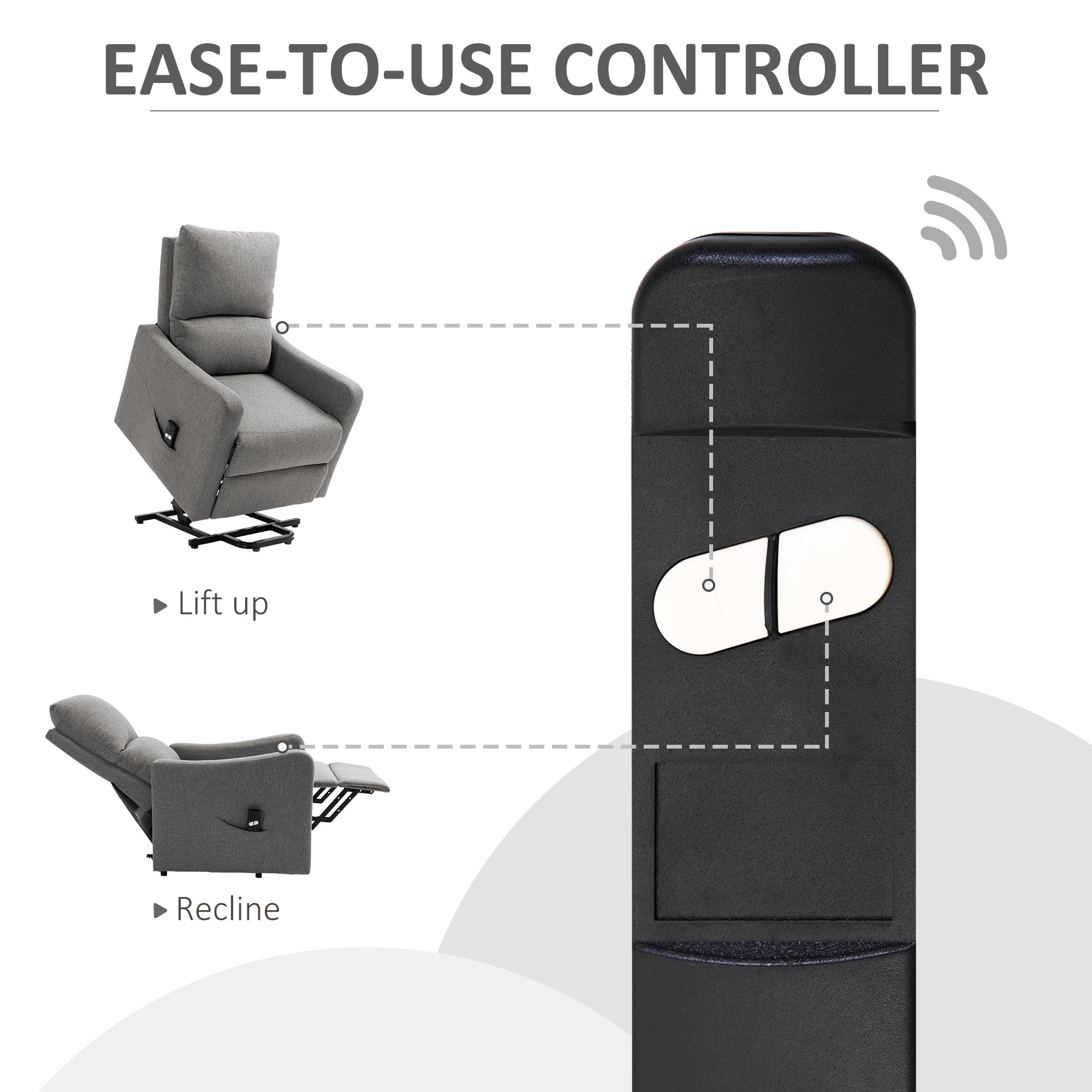 Electric Lift Recliner Chair Rising Power Chaise Lounge Fabric Sofa with Remote Control & Side Pocket for Living Room