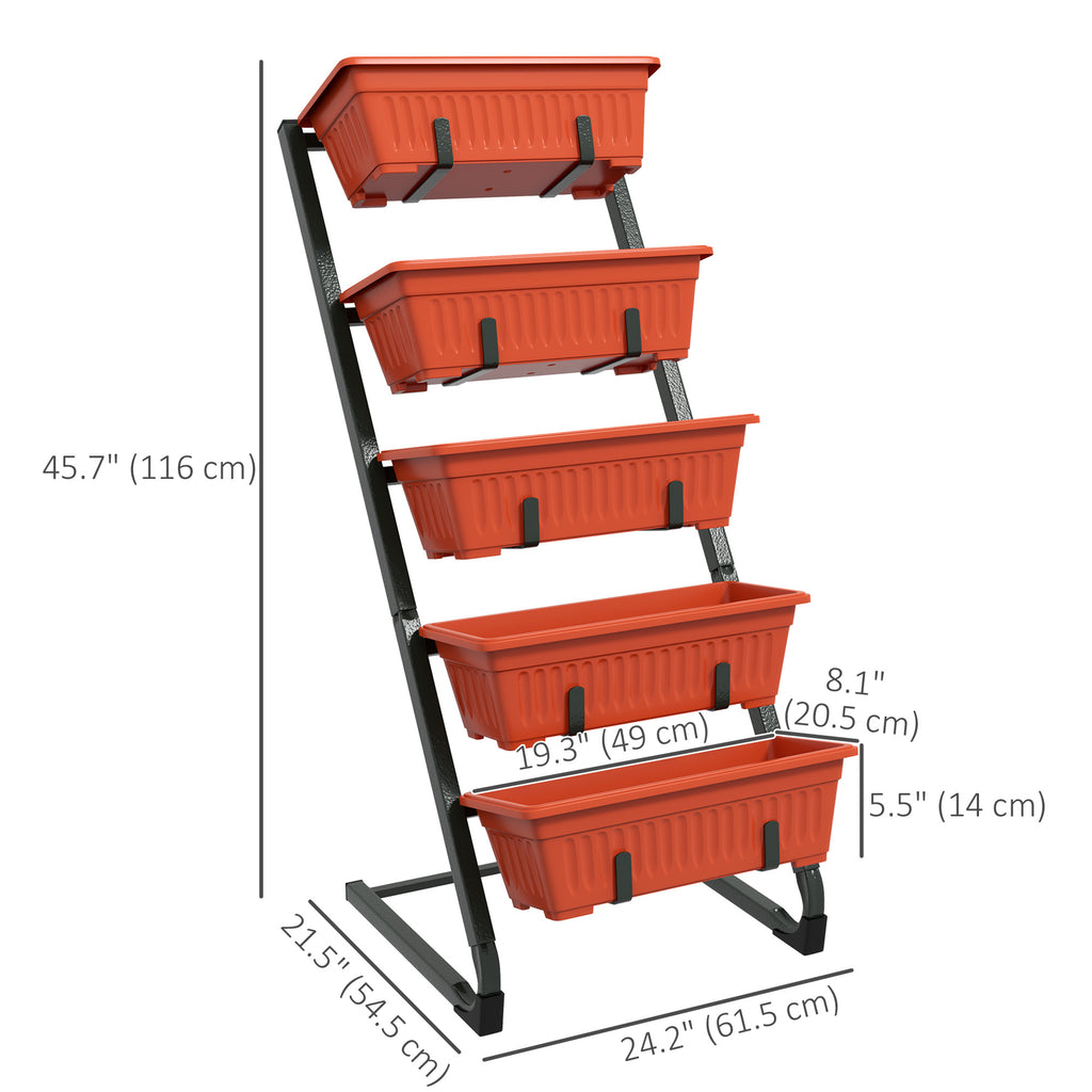 5-Tier Vertical Raised Garden Planter with 5 Container Boxes, Outdoor Plant Stand for Vegetable Flowers, Red