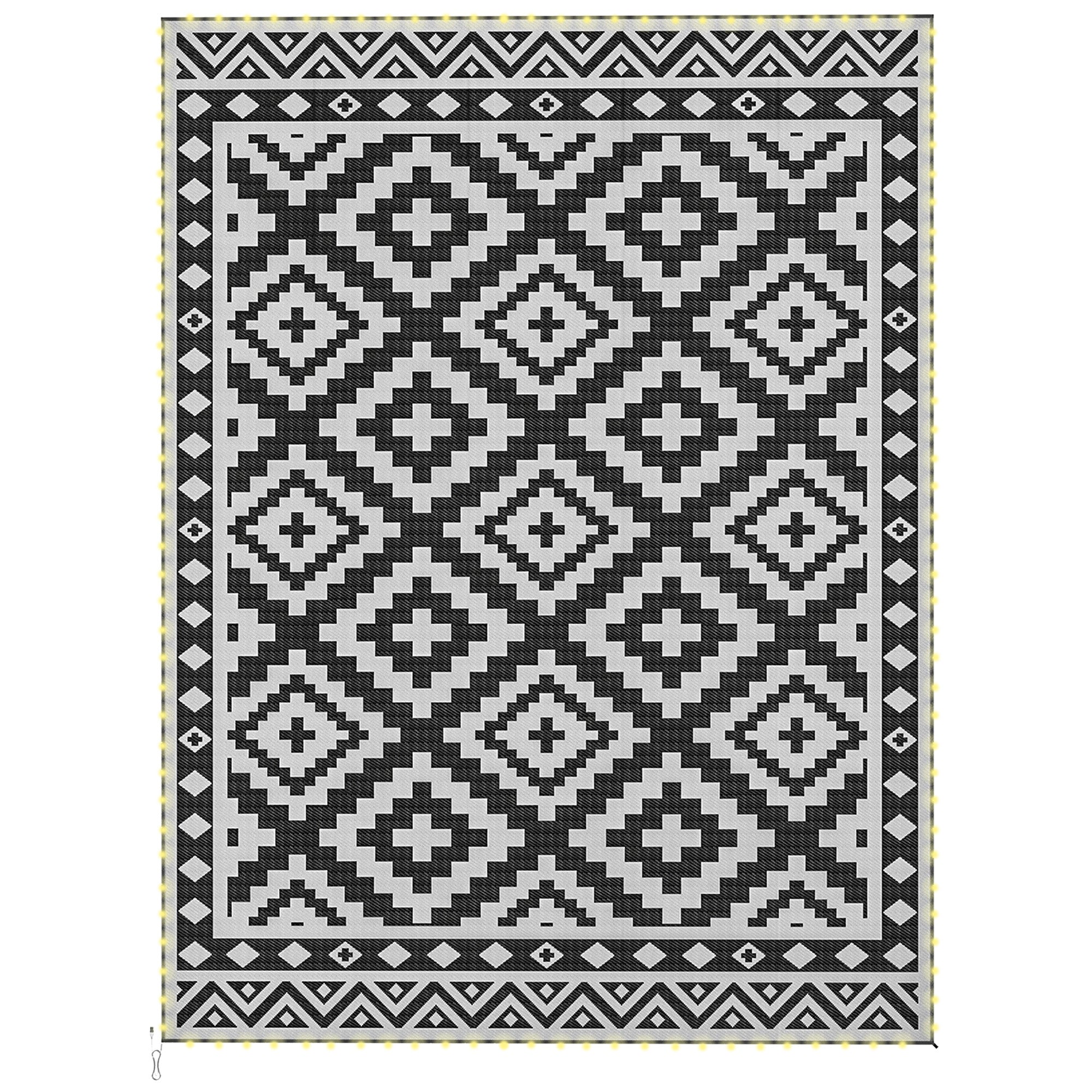 Outdoor Rug Carpet Reversible Plastic Straw Rug with LED Lights 12' x 9'