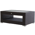 2-Tier Rattan Patio Coffee Table Wicker Patio Tea End Desk with Tempered Glass Top & Storage for Balcony, Backyard, Poolside