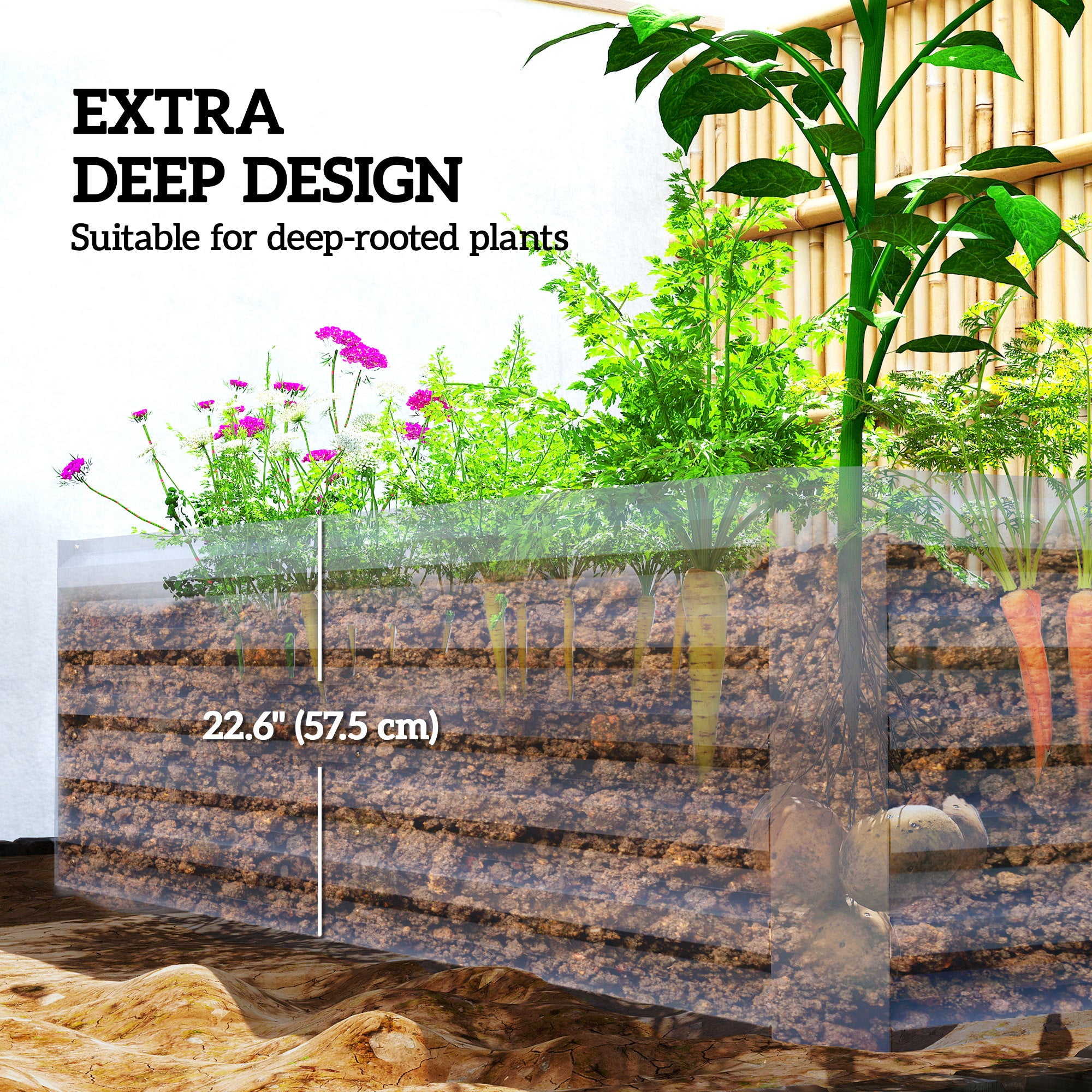 6' x 3' x 2' Raised Garden Bed, Galvanized Planter Box for Growing Flowers, Herbs and Vegetables, Dark Grey