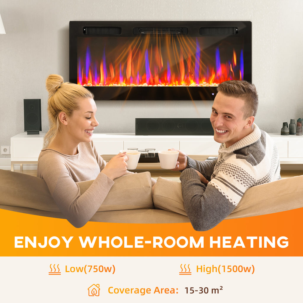 42" Thin Electric Fireplace, Freestanding, Wall Mounted Fireplace Heater with Eco Mode, Auto Switch, Remote, 1500W