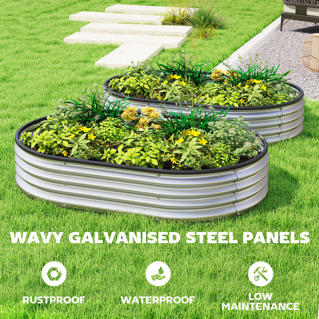 2Pcs Galvanized Raised Garden Bed, 4 x 3 x 1 ft Modular Metal Garden Beds with Rubber Strip Edging, Silver