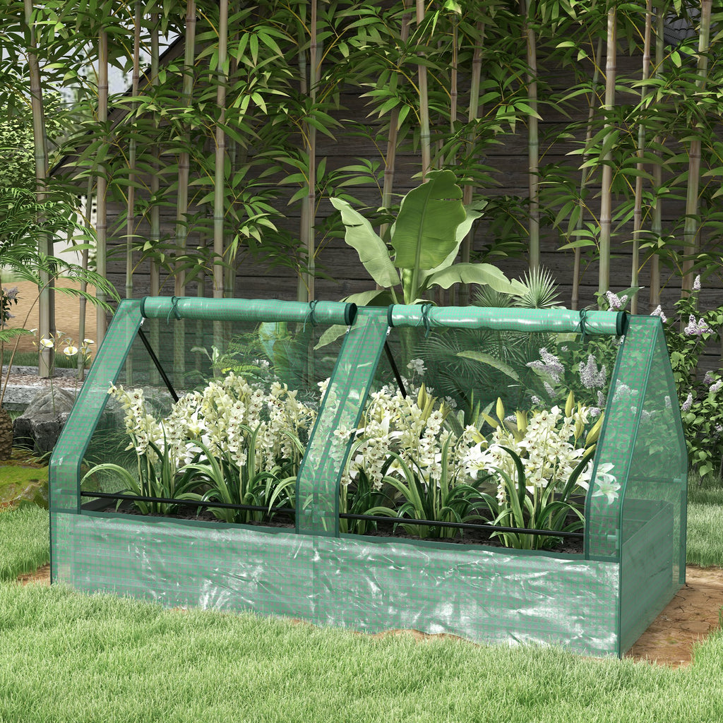 Raised Garden Bed with Cover, 6x3 Metal Planter Box Mini Greenhouse for Vegetables, Green and Dark Grey