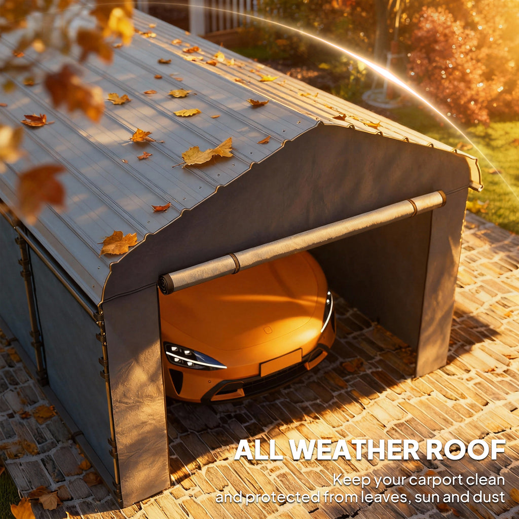 12' x 20' Metal Carport, Heavy Duty Garage Car Shelter with Galvanized Metal Roof and Removable Sidewalls, Dark Grey