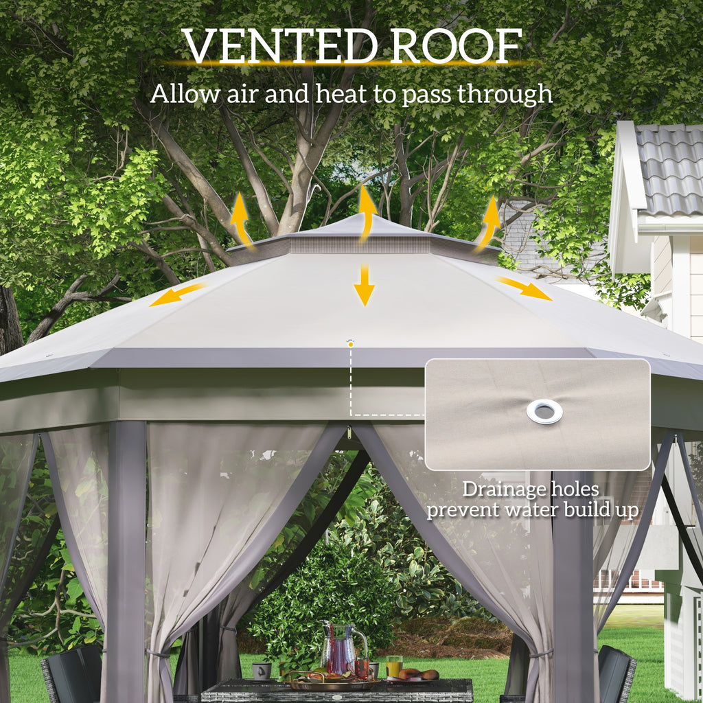 13' x 13' Pop Up Canopy Tent with Netting and Carry Bag, Instant Sun Shelter, Coffee and Beige