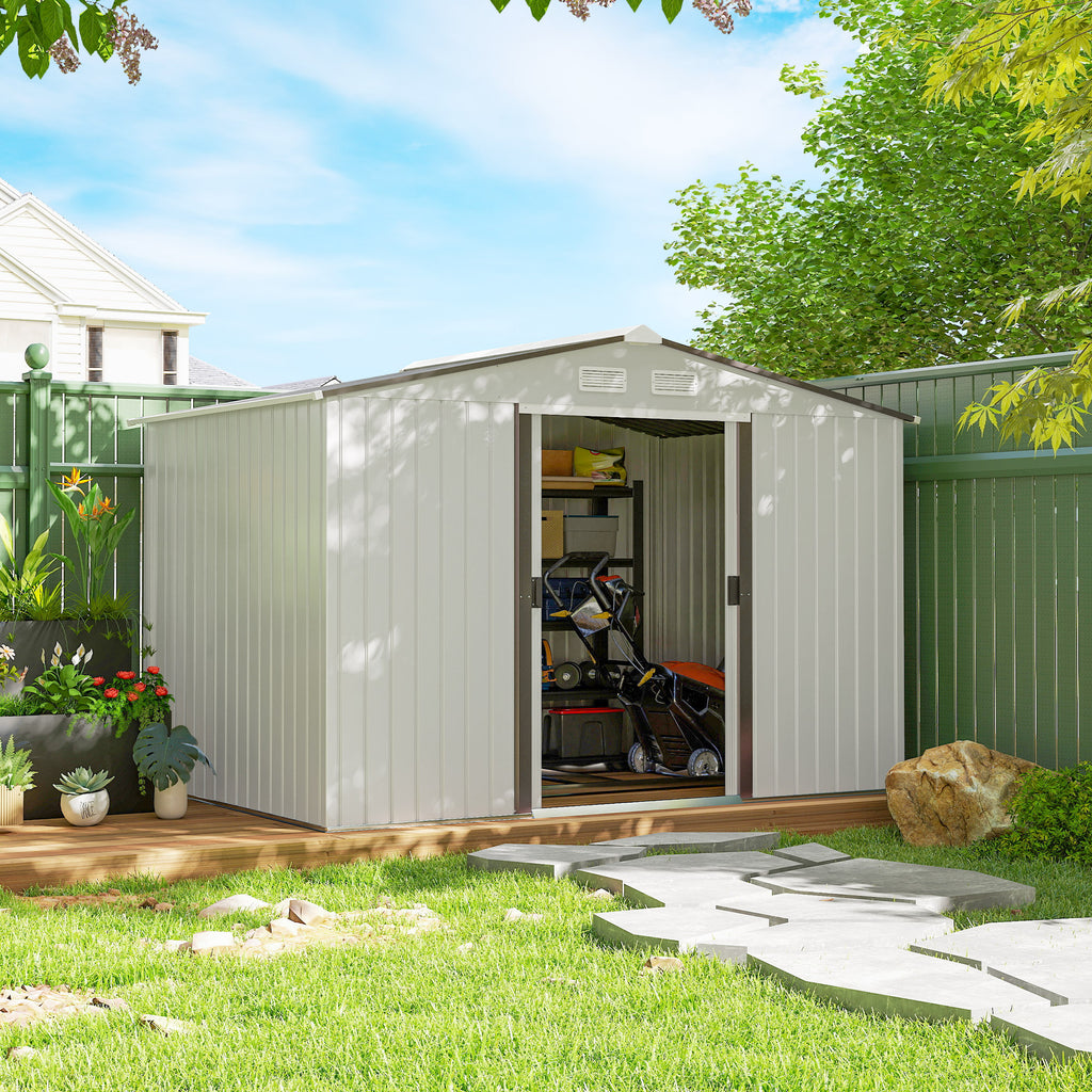 9.1' x 6.4' x 6.3' Garden Storage Shed w/ Foundation Kit Metal Tool Storage House w/ Double Doors Silver