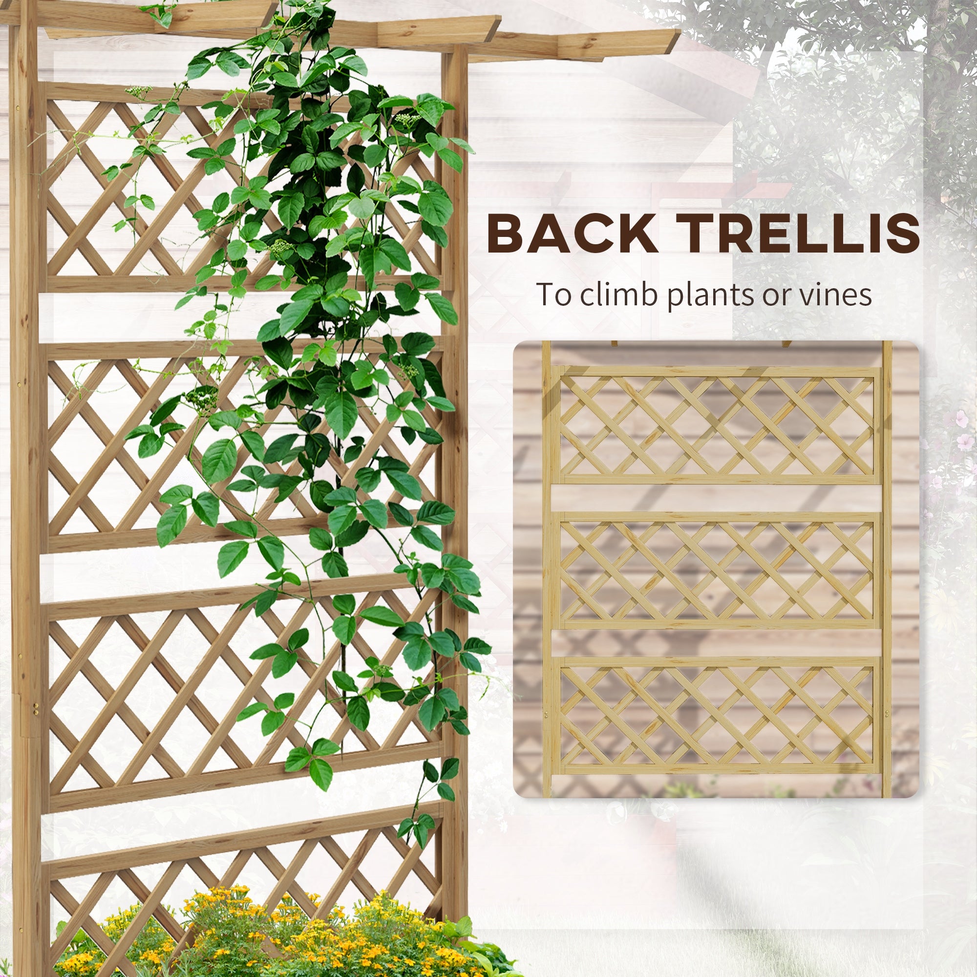 Wooden Planter with Trellis Privacy Screen, Raised Garden Bed to Grow Vegetables, Herbs and Flowers, Natural