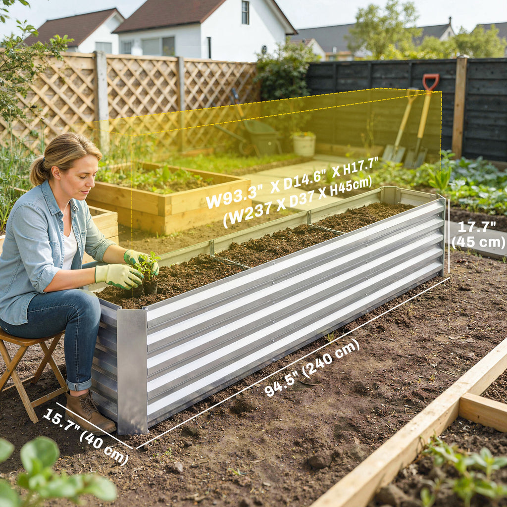 8' x 1.3' x 1.5' Galvanized Raised Bed, Large Elevated Planter Box for Growing Flowers, Herbs and Vegetables, Silver