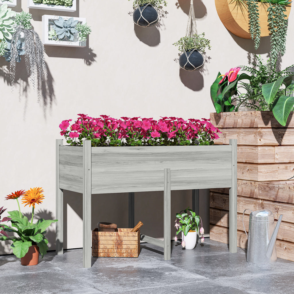 Wooden Raised Planter Box with Drain Holes for Vegetables, Flowers, Outdoor Garden Bed, 45.3x21.7x31.5inch, Grey