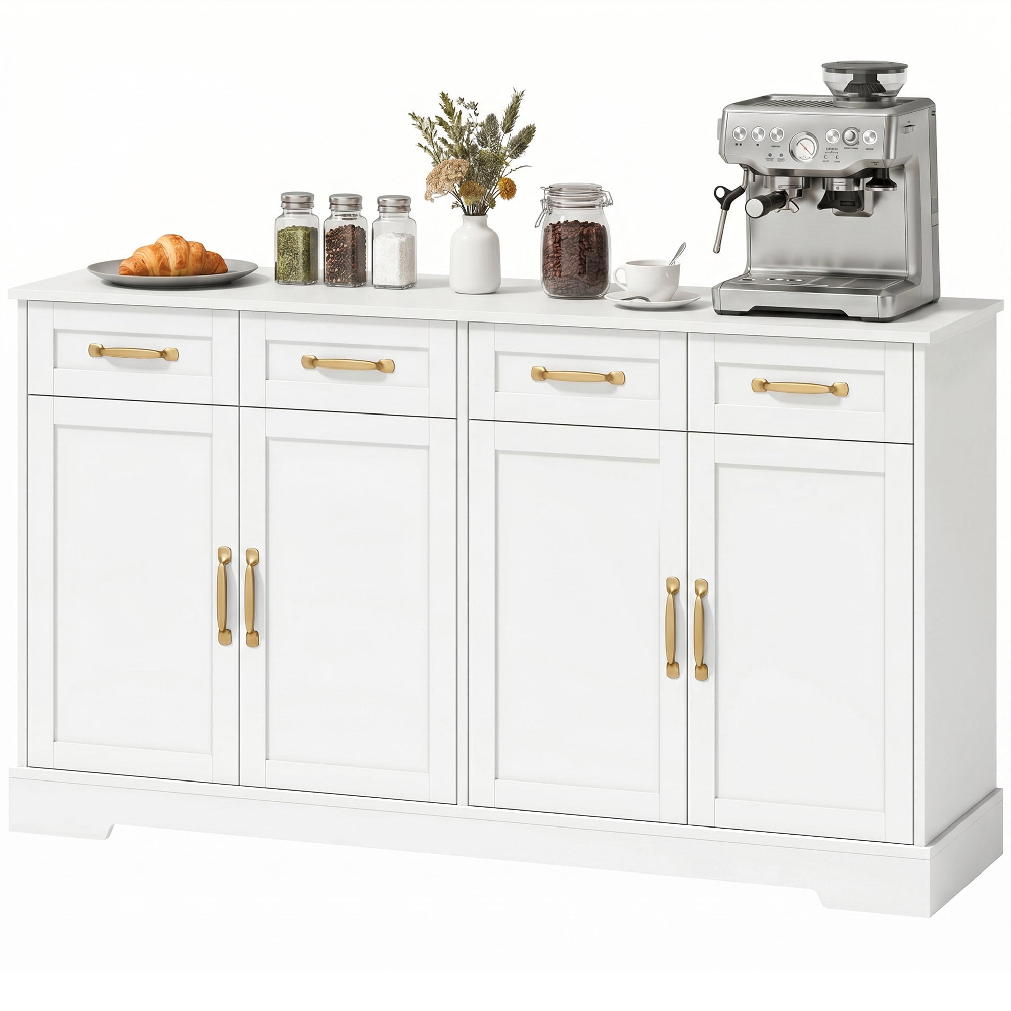 Sideboard Buffet Cabinet, 55" Modern Farmhouse Kitchen Storage Cabinet with 4 Drawers, 4 Doors and 2 Adjustable Shelves