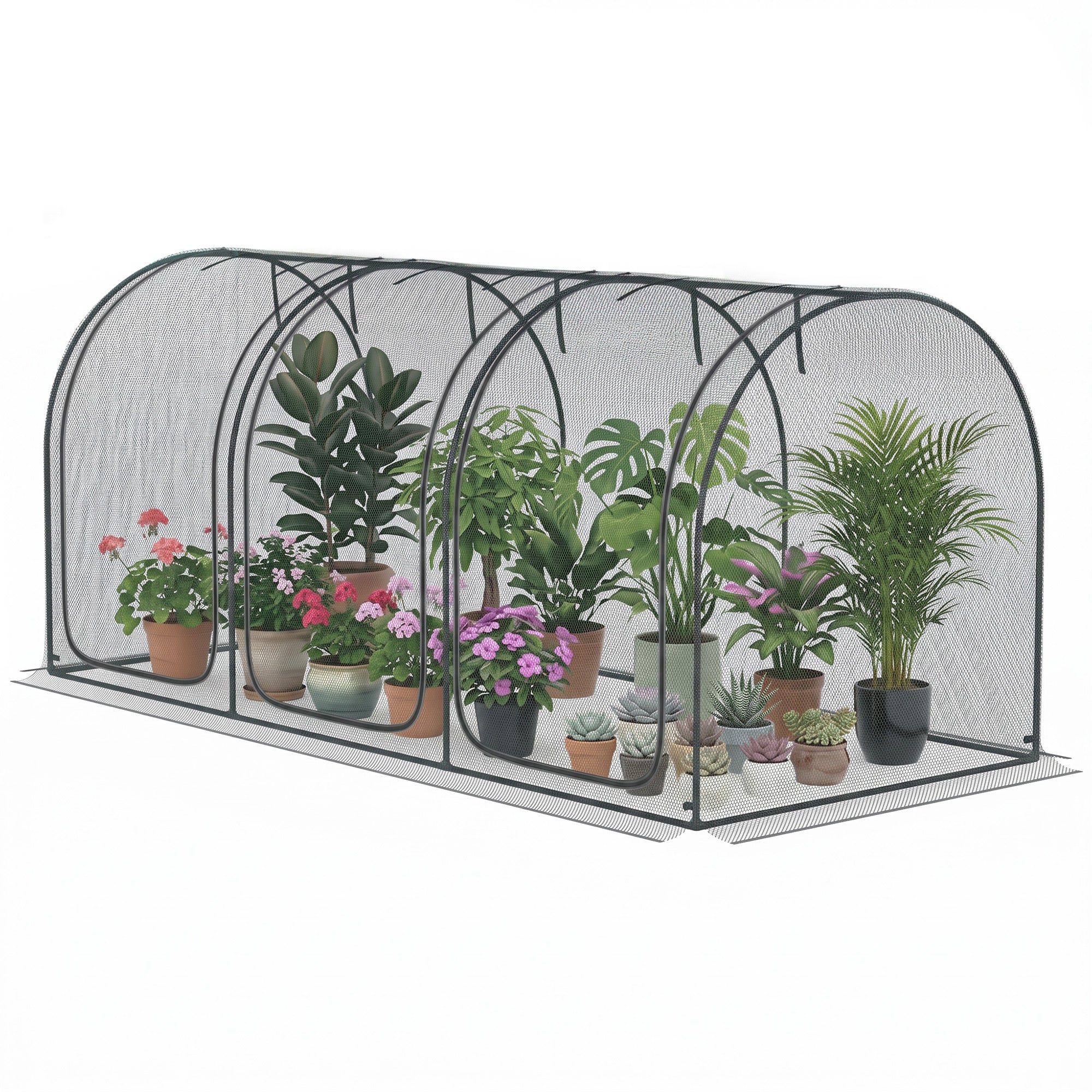 9' x 4' Crop Cage, Garden Plant Protector, with 3 Zippered Doors and 4 Ground Stakes, for Garden, Yard, Lawn, Black
