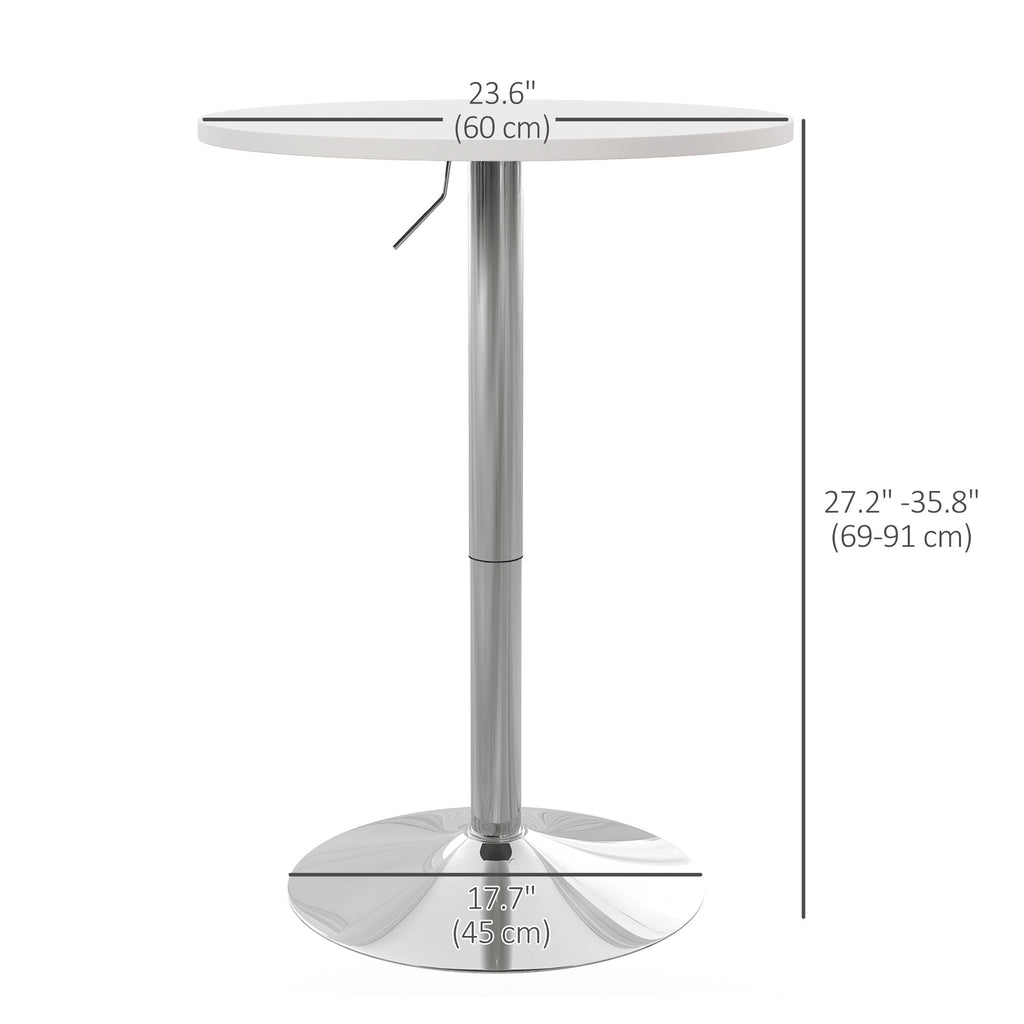 High Top Bar Table, Adjustable Round Kitchen Table with Swivel Top and Steel Base, Bistro Table for 2 People, White
