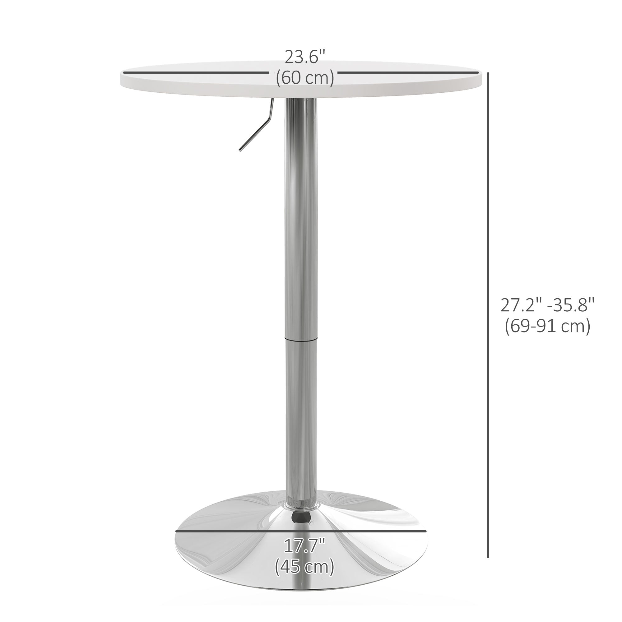 High Top Bar Table, Adjustable Round Kitchen Table with Swivel Top and Steel Base, Bistro Table for 2 People, White