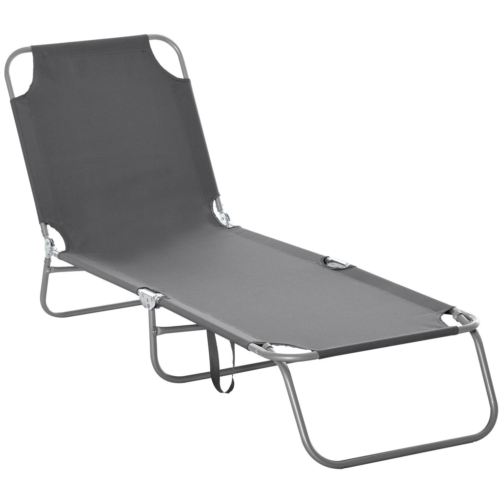 Folding Outdoor Lounge Chair, Portable Reclining Beach Lounger with Breathable Mesh Fabric, Sun Lounge Bed Camping Cot for Patio, Garden, Poolside, Grey