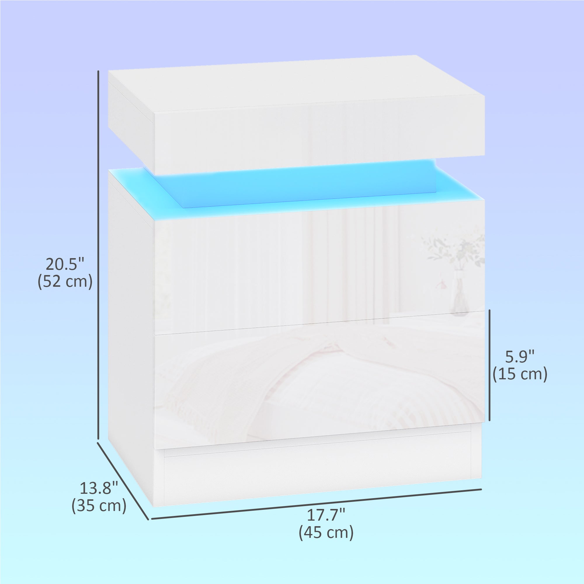 Nightstand Set of 2, End Side Tables with LED Lights, Bedside Tables with 2 Drawers, for Bedroom, White