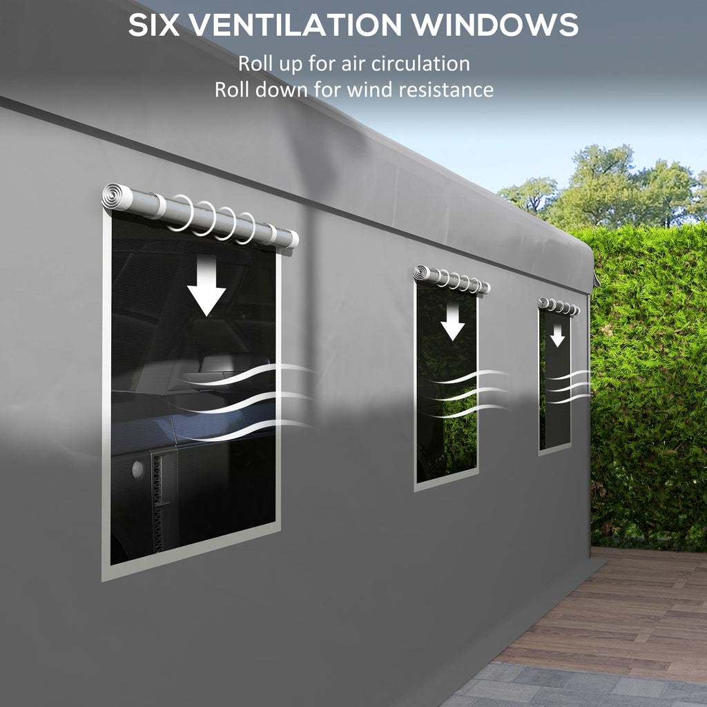10' x 20' Carport, Heavy Duty Portable Garage with 6 Mesh Windows and 2 Doors, Light Grey
